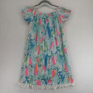 Lilly Pulitzer XXS‎ Sailboat Print Off Shoulder Tassel Trim Dress Women's
